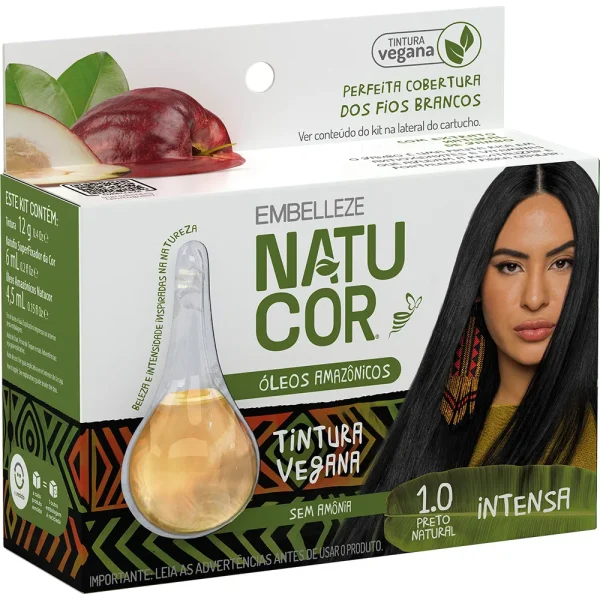 Tinta de Cabelo Natucor Óleos Amazônicos Preto Natural 1.0 KIT_E