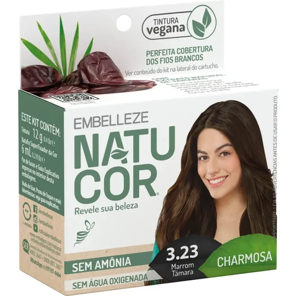 Tinta de Cabelo Natucor Naturalmente Charmosa Marrom Tâmara 3.23 Kit Economico KIT_E