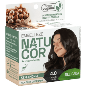 Tinta de Cabelo Natucor Naturalmente Delicada Avelã Castanho Médio 4.0 KIT_E