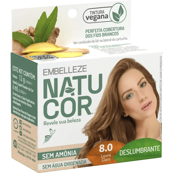 Tinta de Cabelo Natucor Naturalmente Deslumbrante Louro Claro 8.0 KIT_E