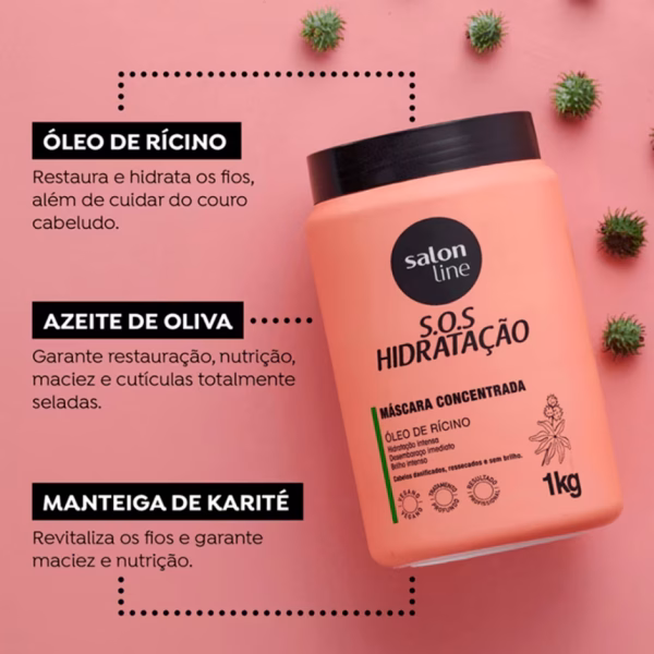 Salon Line Máscara S.O.S Hidratação Óleo de Rícino 1kg - Imagem 2